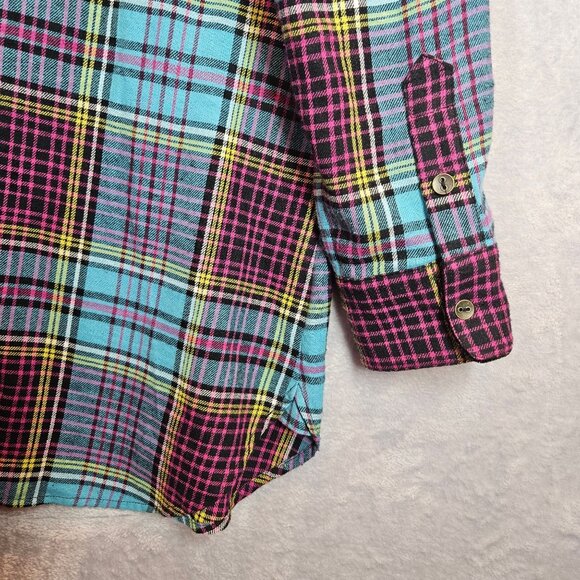 Soft Surroundings Blouse Womens L Flannel Plaid Metal Button Shirt Velvet Design - Picture 8 of 13